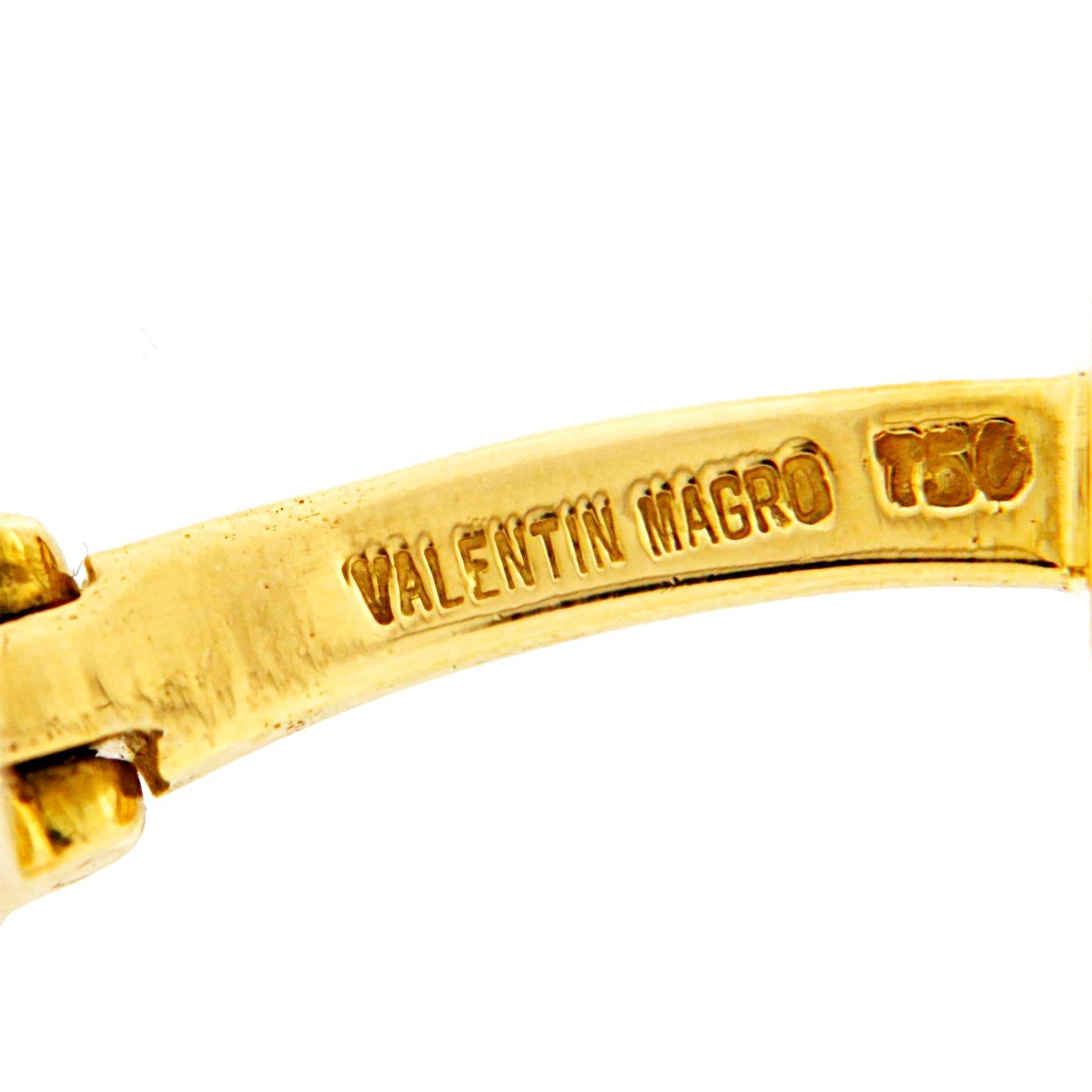 Men's Valentin Magro Light Green Striped Enameled Gold Cufflinks