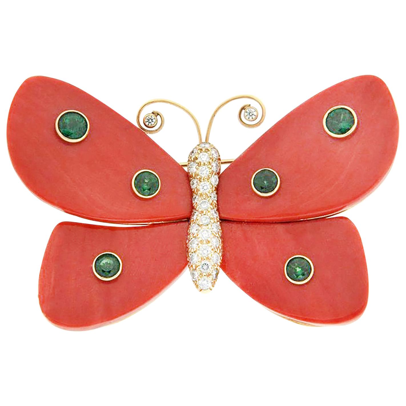 Mariposas Butterfly Coral Brooch