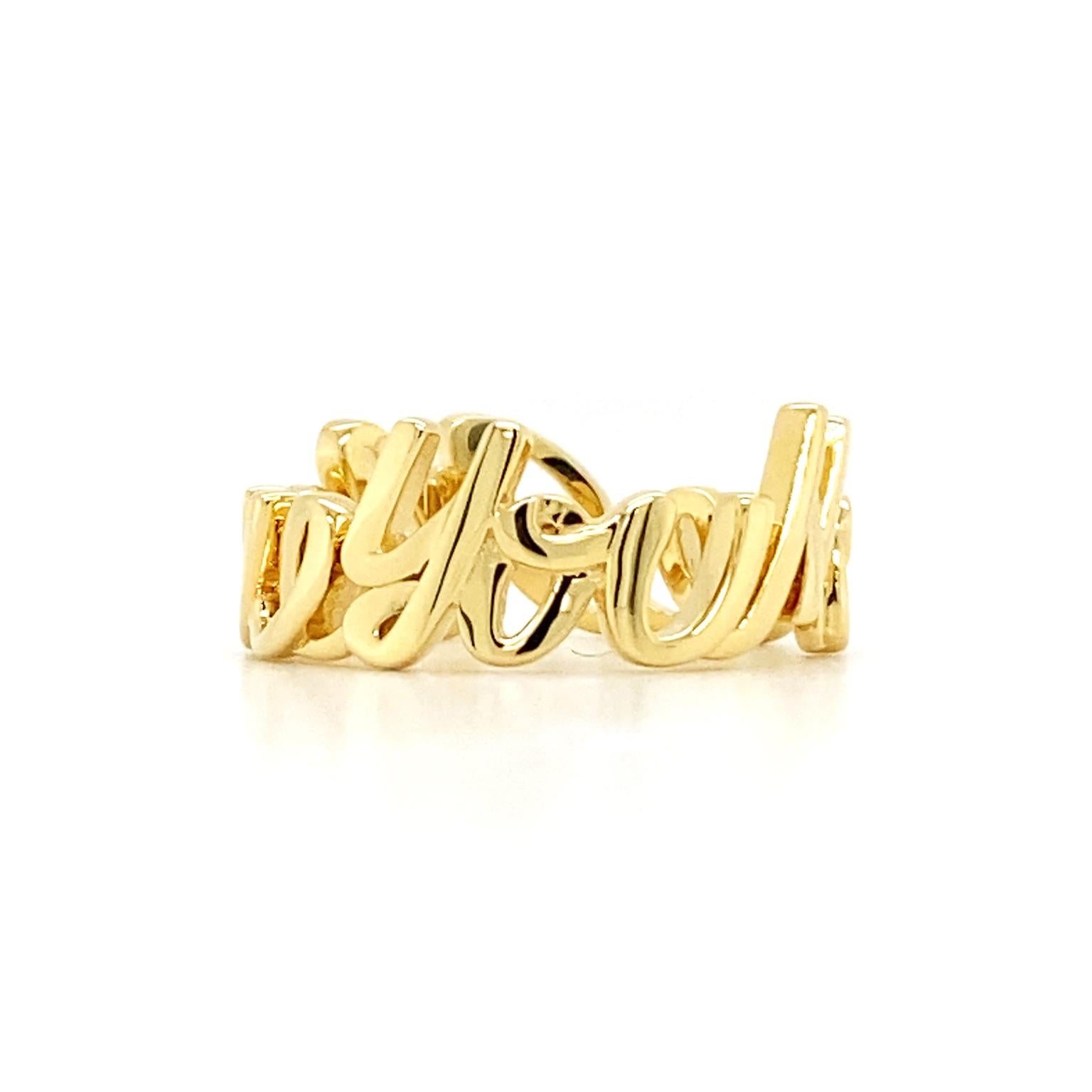 18K Yellow Gold Script Letter I Love You More Ring For Sale