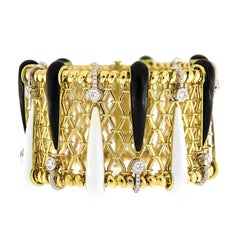 Valentin Magro Pulsera de Malla con Esmalte Blanco y Negro en Oro Amarillo