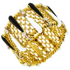 Valentin Magro Mesh Bracelet with Black and White Enamel in Yellow Gold