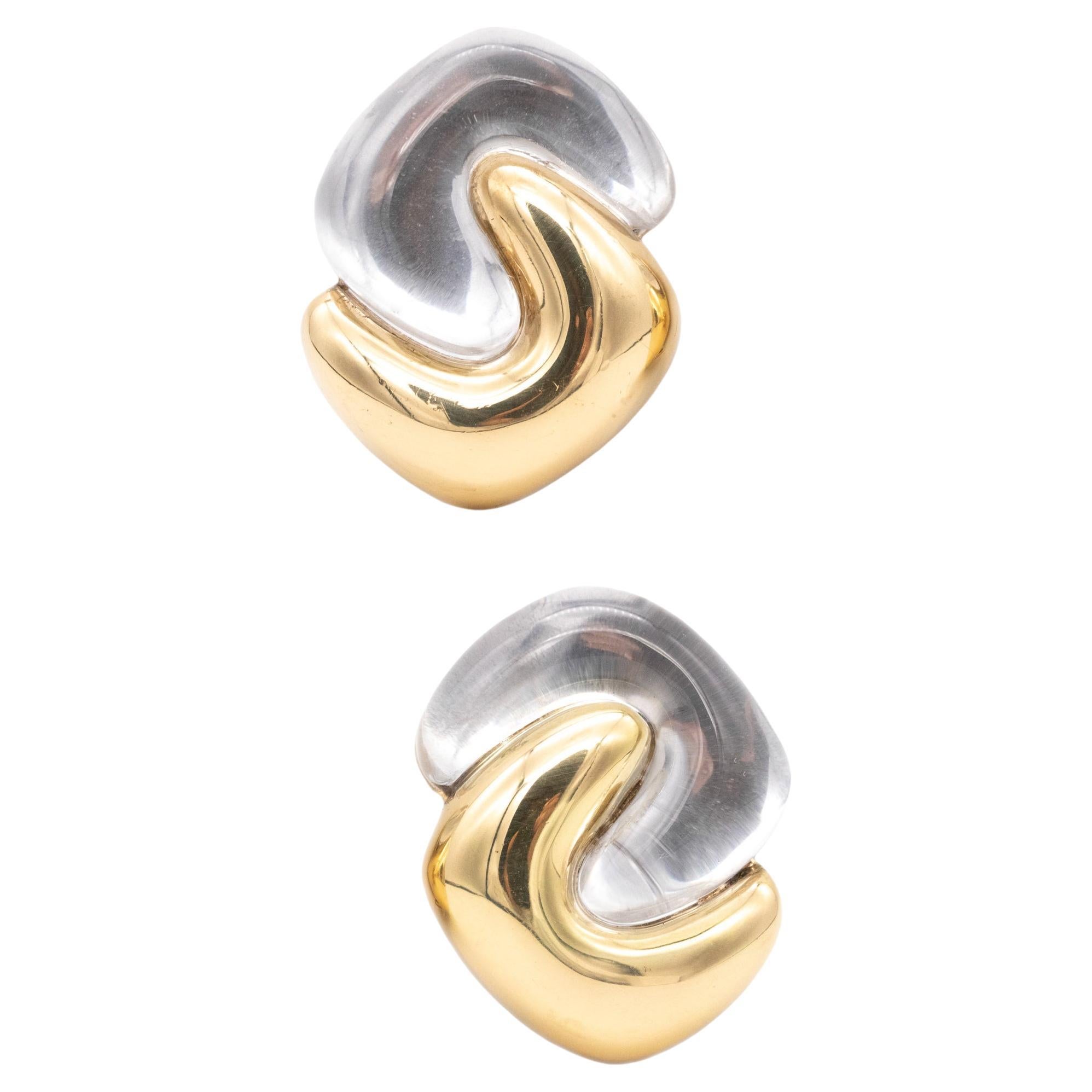 Valentin Magro Modern 18Kt Yellow Gold Earrings with Carved Rock Quartz For Sale