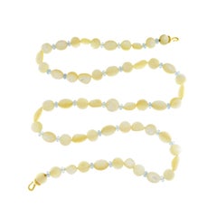 Mother of Pearl and Aquamarine Bead 18K Yellow Gold Necklace