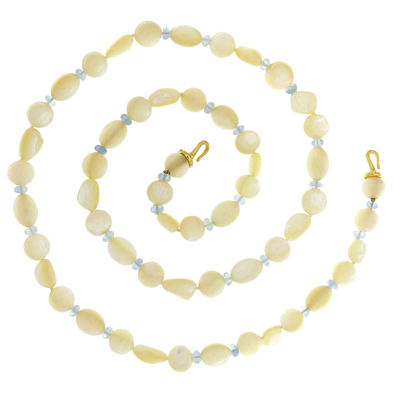 Valentin Magro Mother of Pearl and Aquamarine Bead Necklace