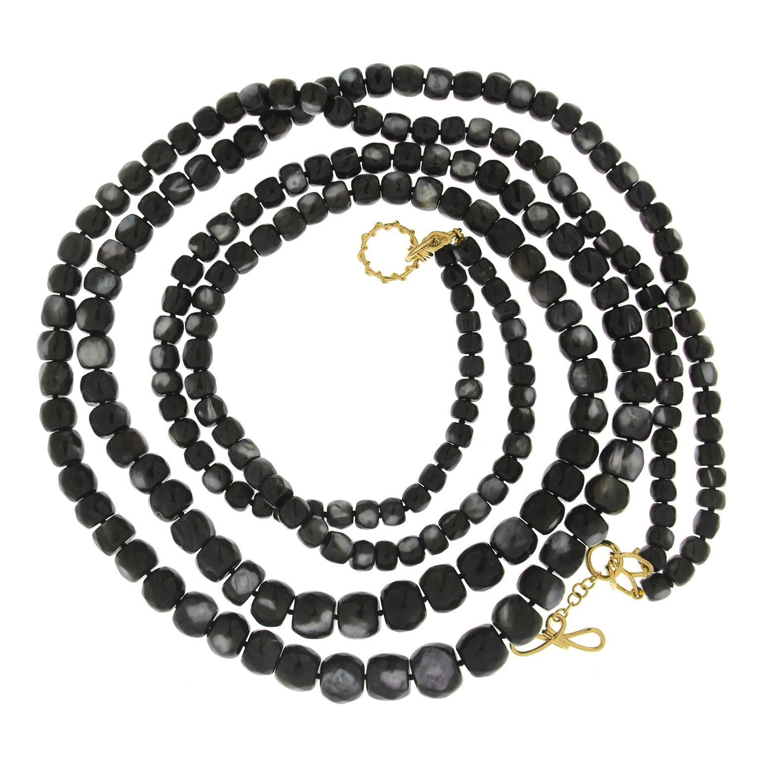Modern Valentin Magro Multi-Strand Barrel Shaped Faceted Black Mother of Pearl Necklace