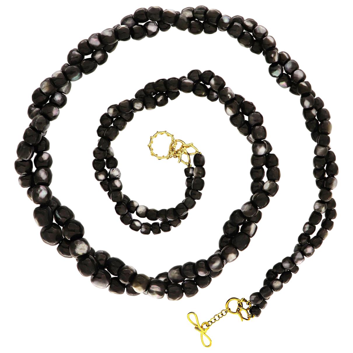 Valentin Magro Multi-Strand Barrel Shaped Faceted Black Mother of Pearl Necklace