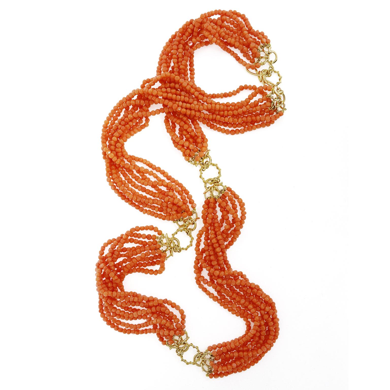 Valentin Magro Multi Strand Orange Pebble Coral Necklace en Nuevo estado para la venta en New York, NY