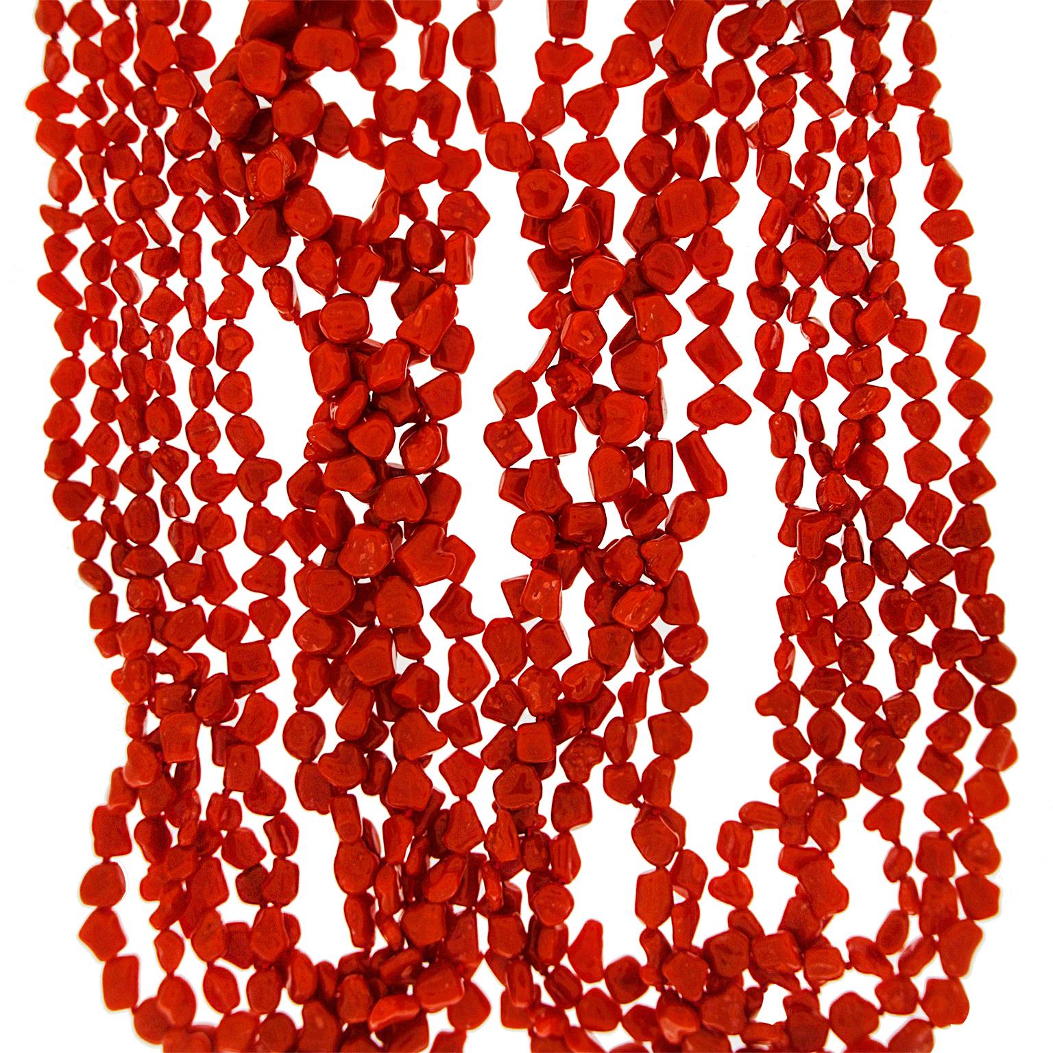 Modern Valentin Magro Multi Strand Sardinian Red Coral Nugget Necklace