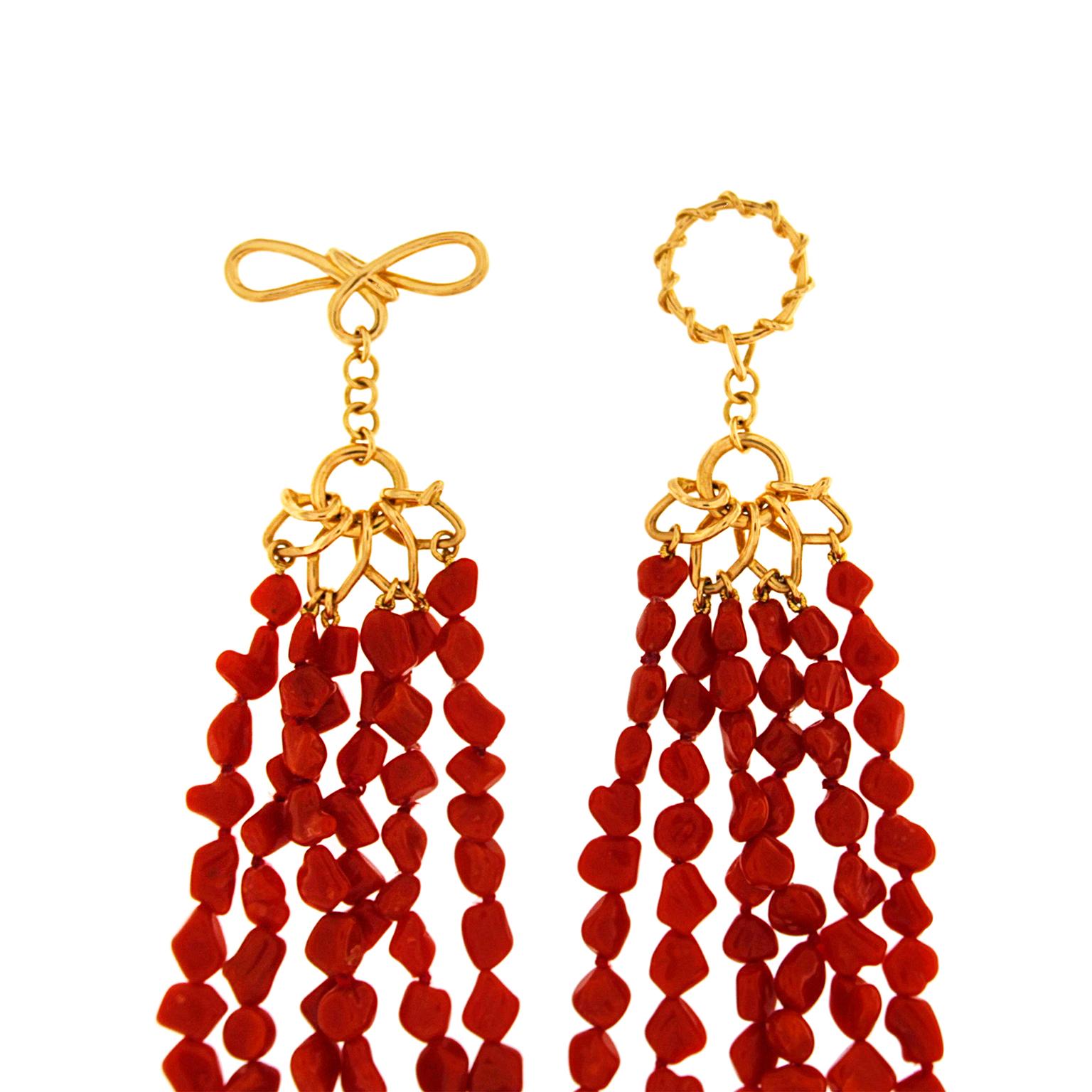 Valentin Magro Multi Strand Sardinian Red Coral Nugget Necklace In New Condition In New York, NY