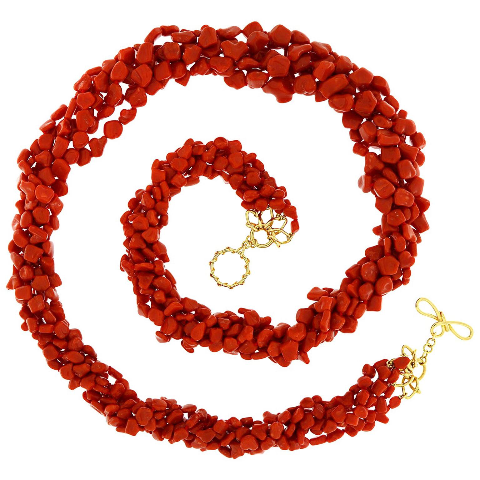 Valentin Magro Multi Strand Sardinian Red Coral Nugget Necklace
