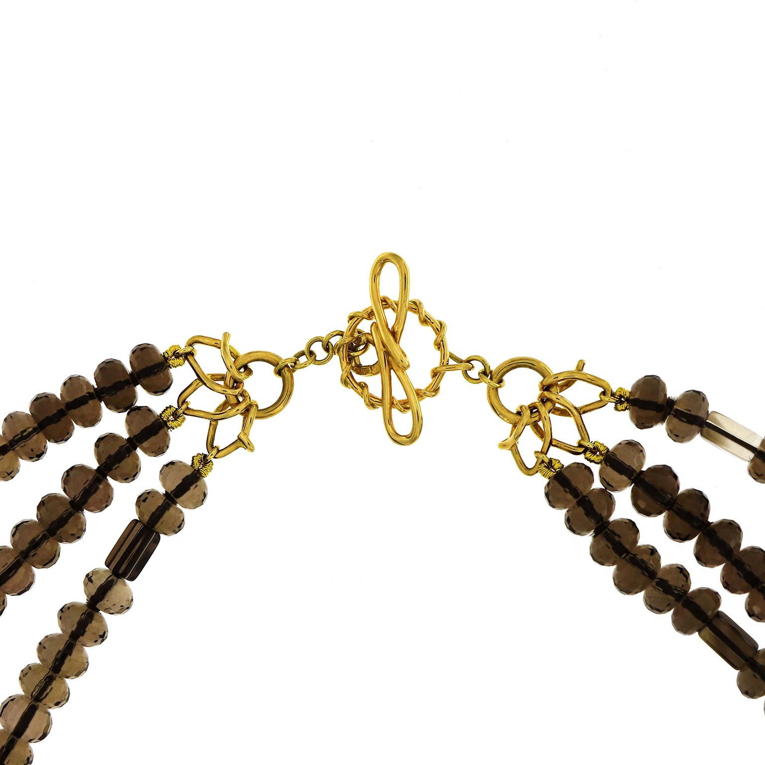 Collier multi-brins en quartz fumé en or jaune 18K Unisexe en vente