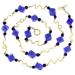 Valentin Magro Murano Glass Lapis Lazuli 18 Karat Yellow Gold Wave Necklace