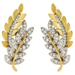 18K Yellow Gold and Diamond Olympia Leaf Earrings
