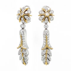 Pendientes Orchidea Diamante Platino y Oro Amarillo 18K