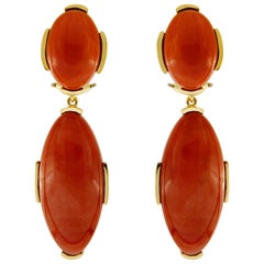 Valentin Magro Oval Dark Red Coral Cabochon Earrings