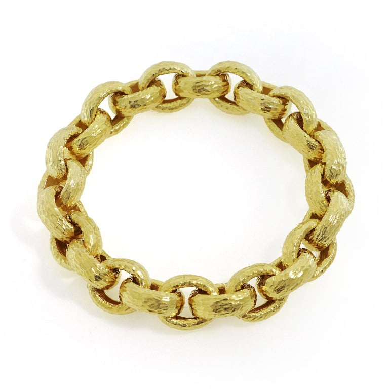 Oval Link Hammer Texture Gold Bracelet at 1stDibs