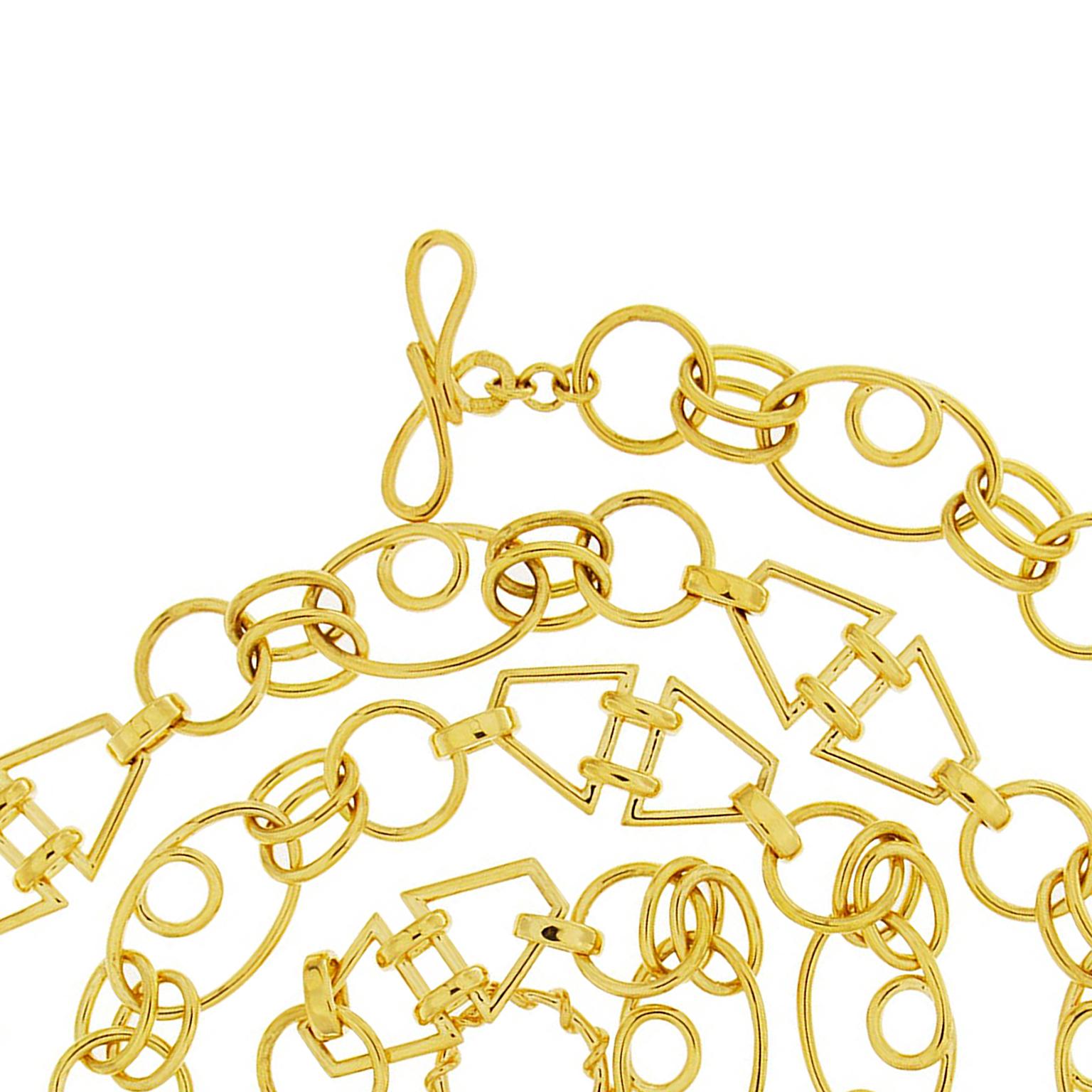 Collier à chaîne ovale, ronde et triangle en or jaune 18 carats Neuf à New York, NY
