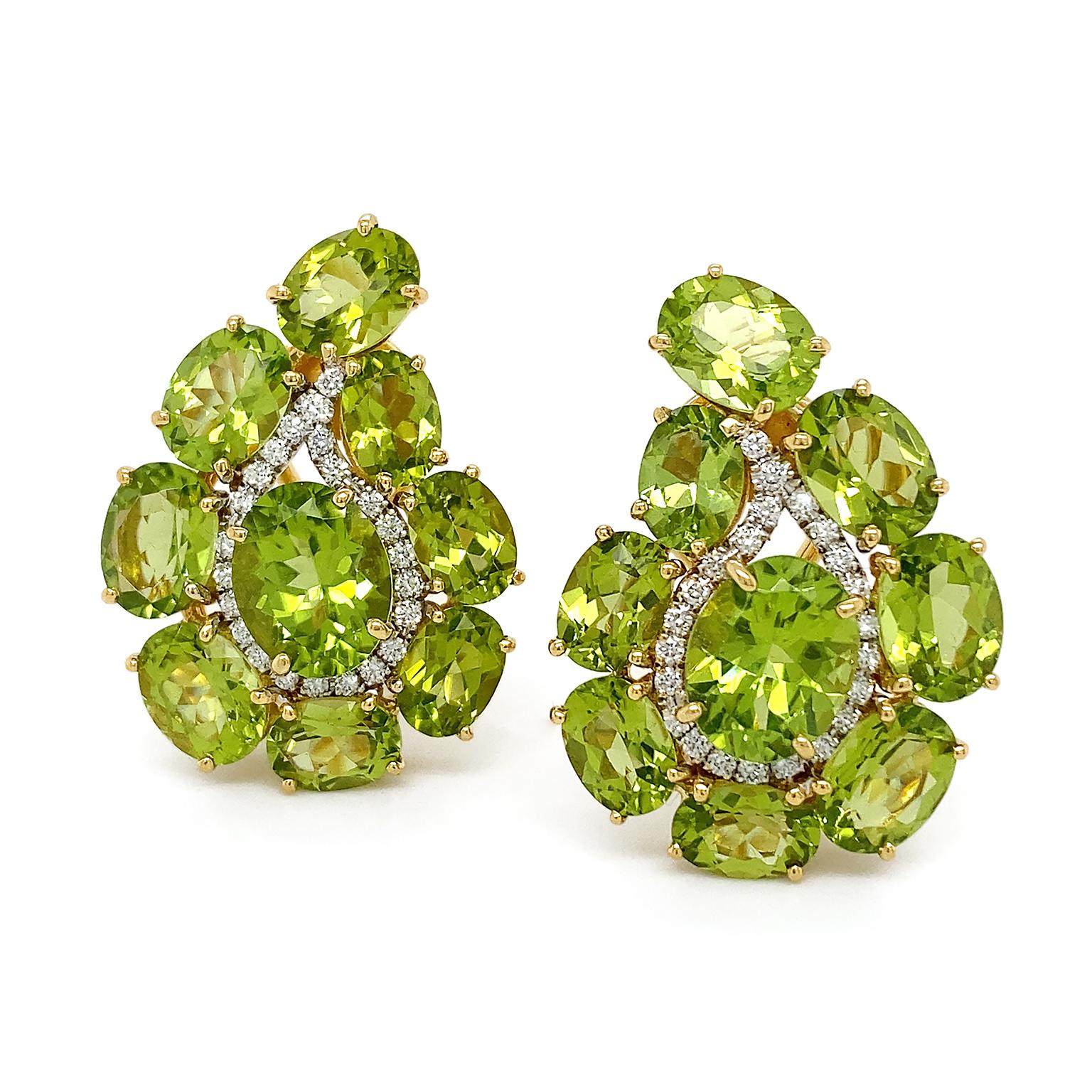 Ohrringe aus 18 Karat Gelbgold mit Paisley, Peridot und Diamant (Moderne) im Angebot