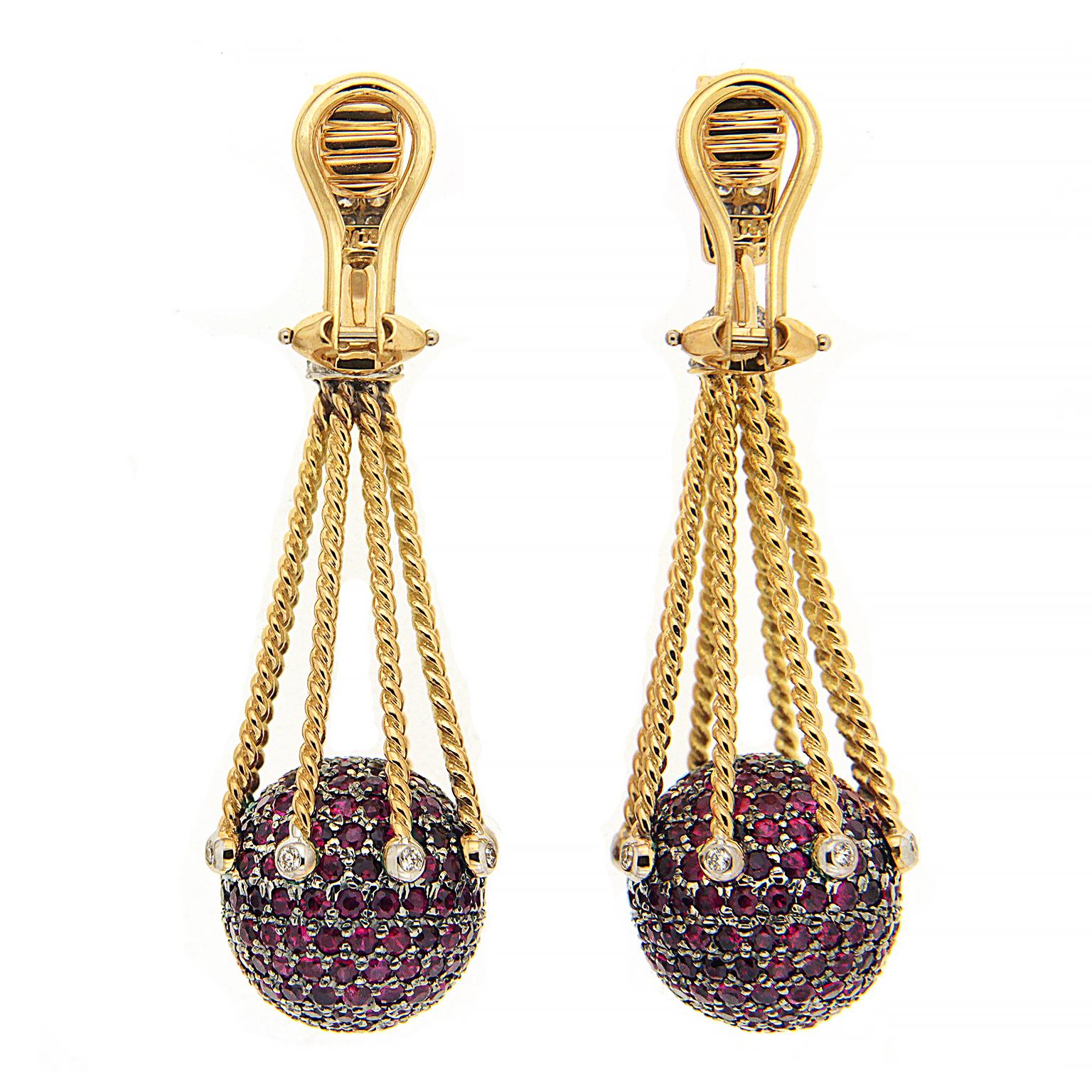 Modern Valentin Magro Pave Ruby Diamond Gold Ball Earrings