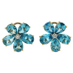 Valentin Magro Pear Shape Blue Topaz and Diamond Cluster Earrings