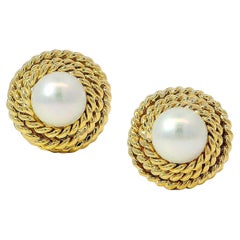 Boutons de manchette en or jaune 18K avec bobines et perles