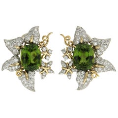 Valentin Magro Peridot and Diamond Leaf Earrings