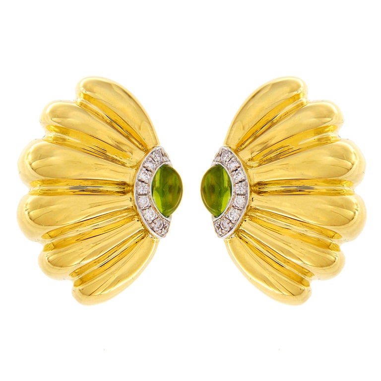 Valentin Magro Peridot Diamond Gold Sea Fan Earrings For Sale at 1stdibs