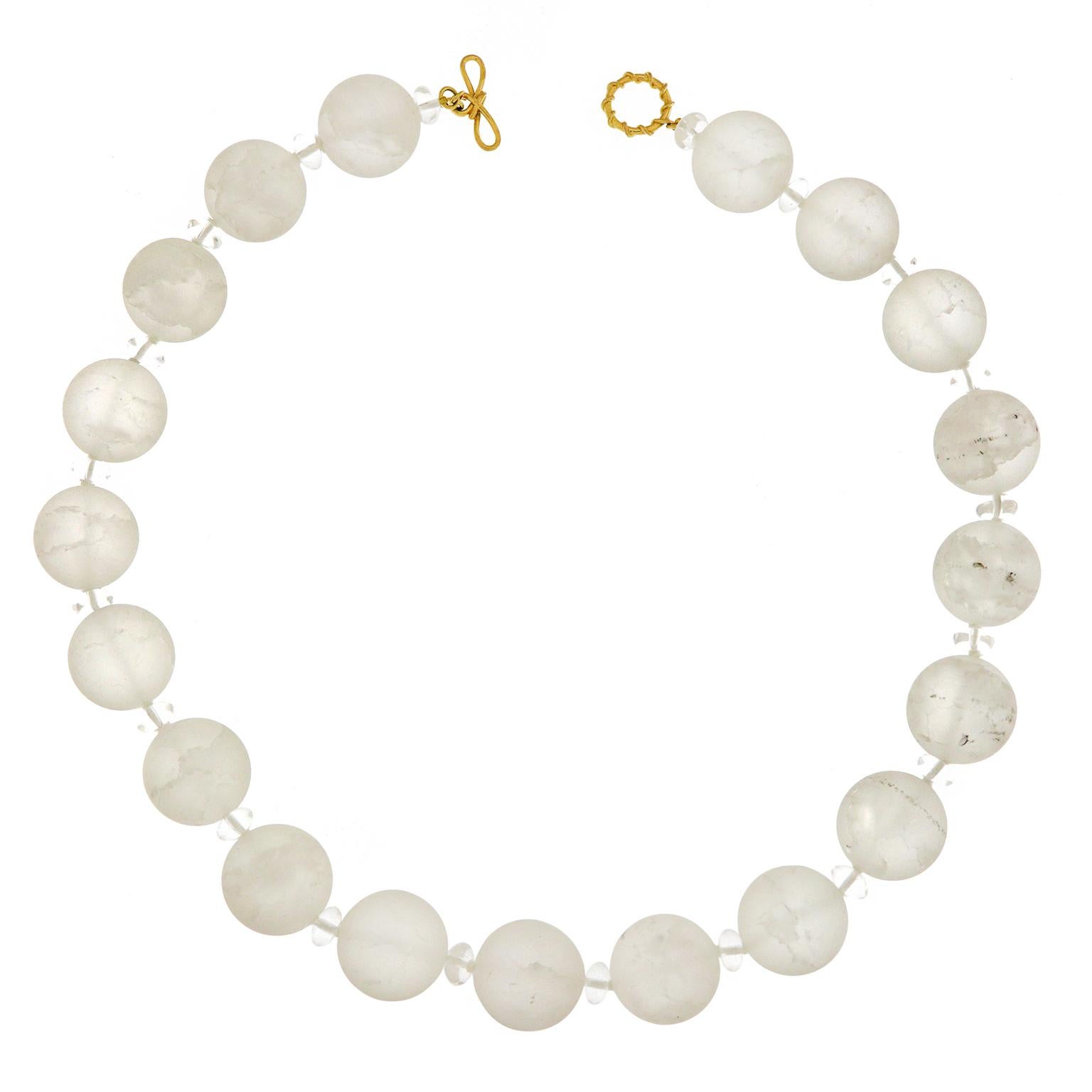 Art Deco Carved Jade and Rock Quartz Crystal Bead Necklace at 1stDibs