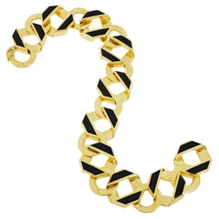 Reversible Fold Over Small Black Enamel 18K Yellow Gold Link Bracelet