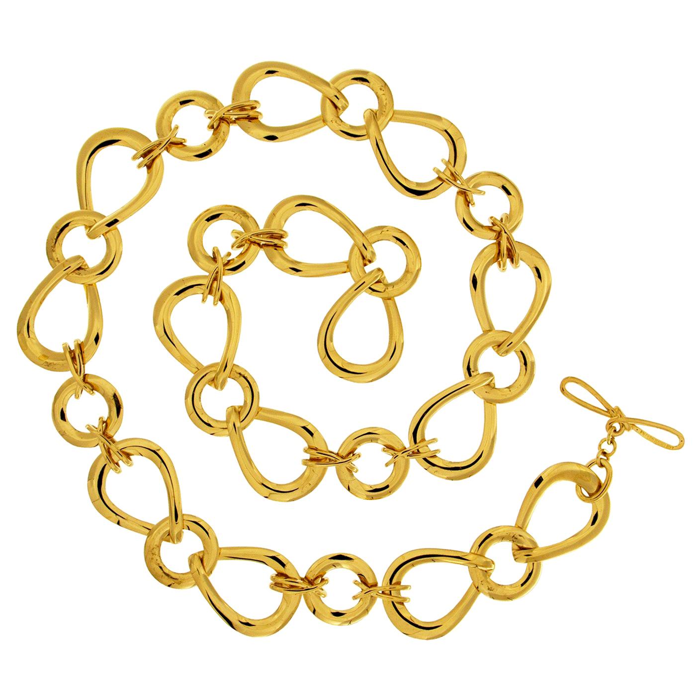 Round and Pear Shape 18K Yellow Gold  Chain Necklace