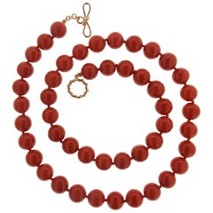 Valentin Magro Round Dark Red Coral Bead Gold Necklace