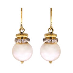 Valentin Magro Round Pearl Earrings with Diamond Cap and French Wire