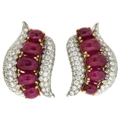 Valentin Magro Ruby and Diamond Swirl Earrings in White Gold