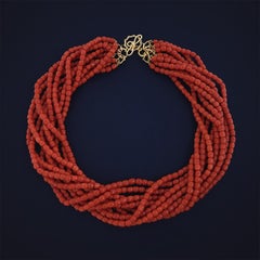 Ten Strand Sardinian Red Coral 18K Yellow Gold Necklace