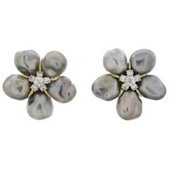 Valentin Magro Silvery Grey Keshi Pearl Flower Cluster Earrings