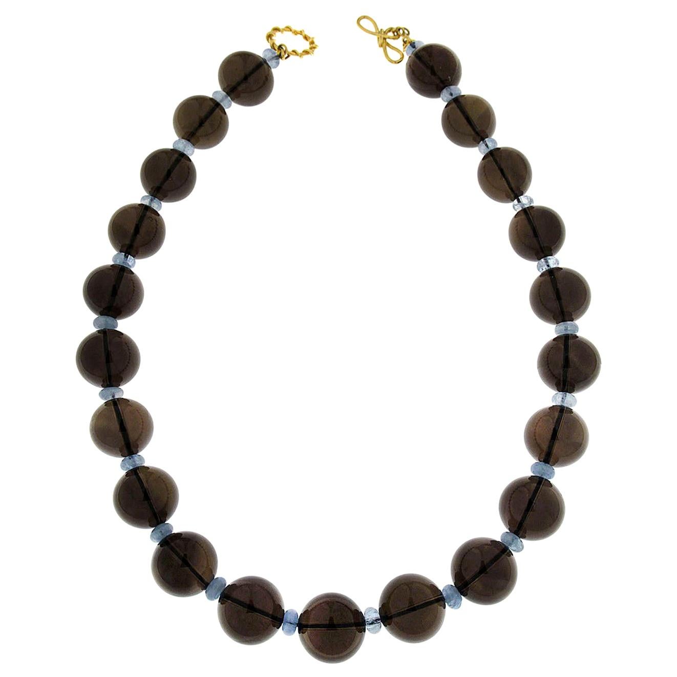 Smokey Quartz Gold Balls Necklace For Sale at 1stdibs