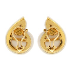 Valentin Magro Smooth Snail Cacholong Earrings with Pink Tourmaline Centre