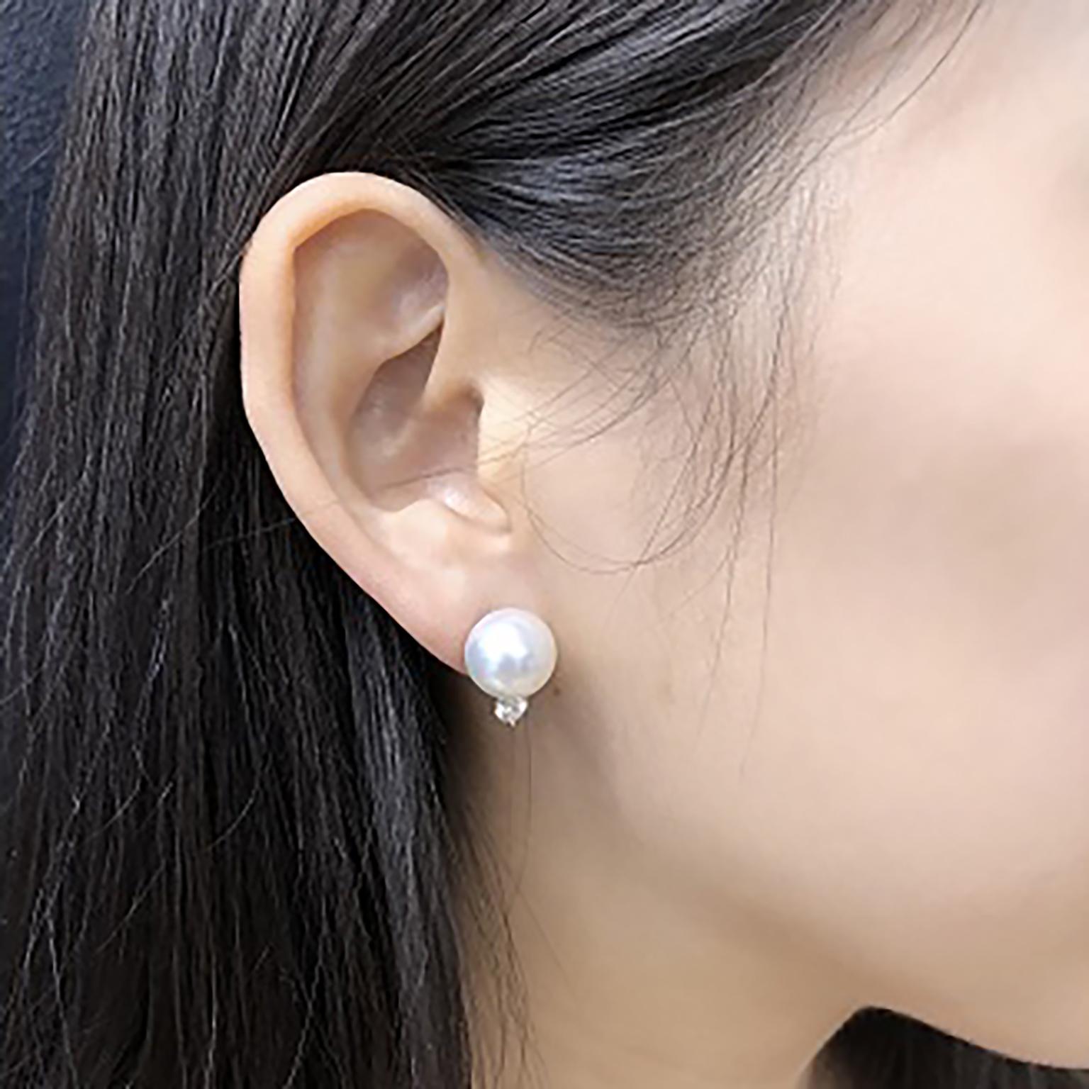Modern South Sea Pearl Diamond Platinum 18K White Gold Stud Earrings