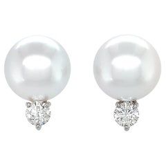South Sea Pearl Diamond Platinum 18K White Gold Stud Earrings