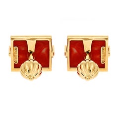 Boutons de manchette en or jaune 18K, corail rouge rectangulaire à taille spéciale