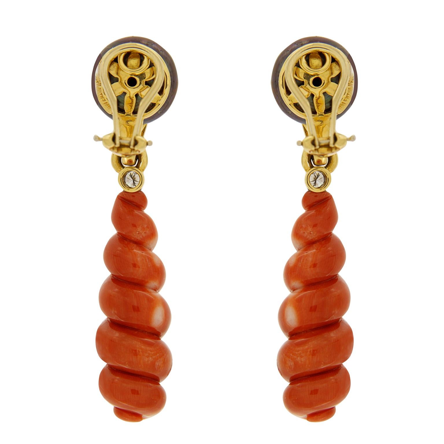 Valentin Magro Spiral Coral Earrings with Tahitian Pearls In New Condition In New York, NY