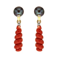 Valentin Magro Spiral Coral Earrings with Tahitian Pearls