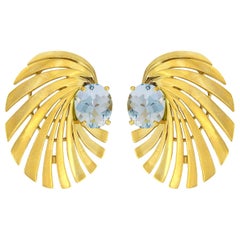 Valentin Magro Spiral Earrings in 18 Karat Yellow Gold with Aquamarine
