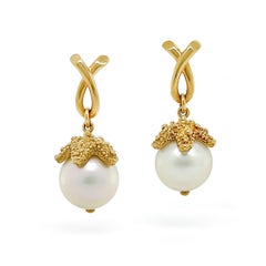 18K Yellow Gold Small Starfish South Sea Pearl Stud Earrings