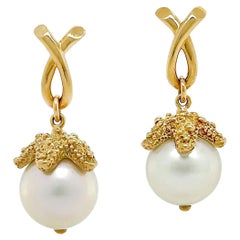 18K Yellow Gold Small Starfish South Sea Pearl Stud Earrings