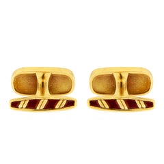 Valentin Magro Striped Dark Red Enamel and Gold Cufflinks