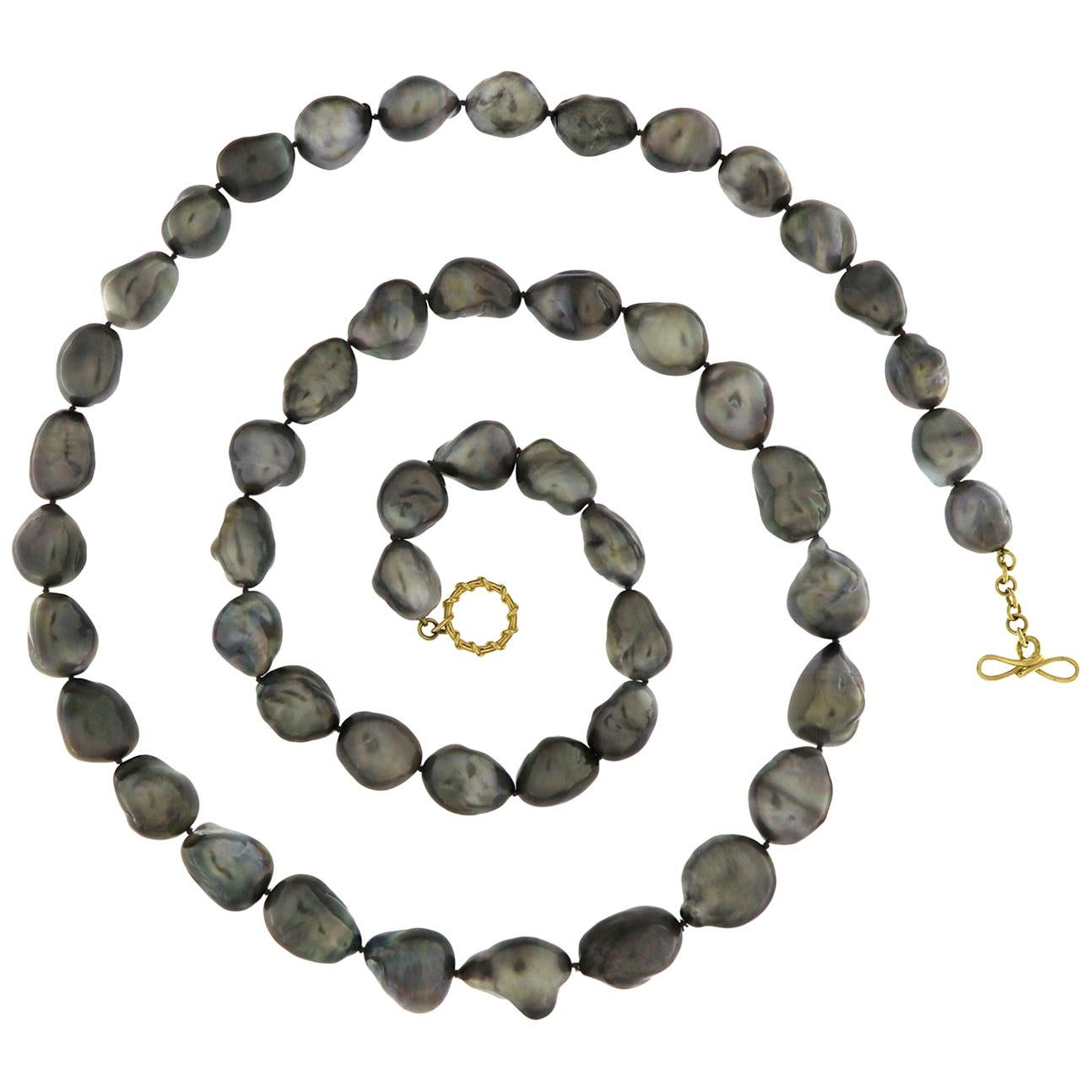 Tahitian Keshi Pearl 18K Yellow Gold Necklace For Sale