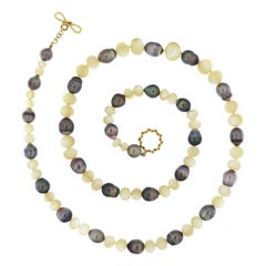 18K Yellow Gold Tahitian Pearl and Mother of Pearl Bead Necklace