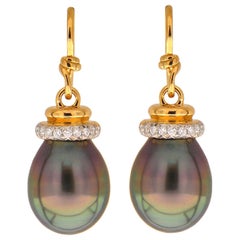 Valentin Magro Tahitian Pearl Earrings with Diamond Cap and French Wire