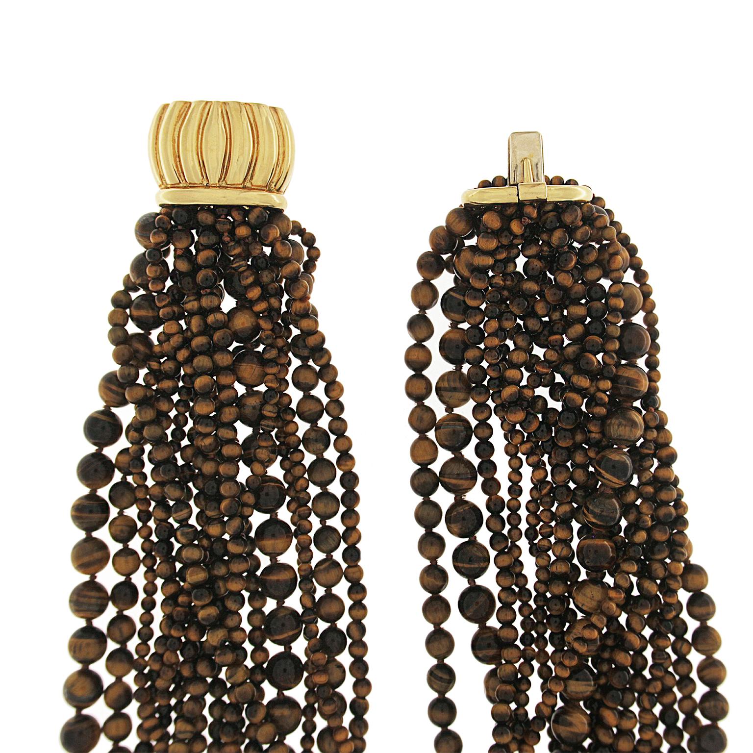Valentin Magro Tiger's Eye Bead Multi Strand Necklace with Gold Clasp In New Condition In New York, NY